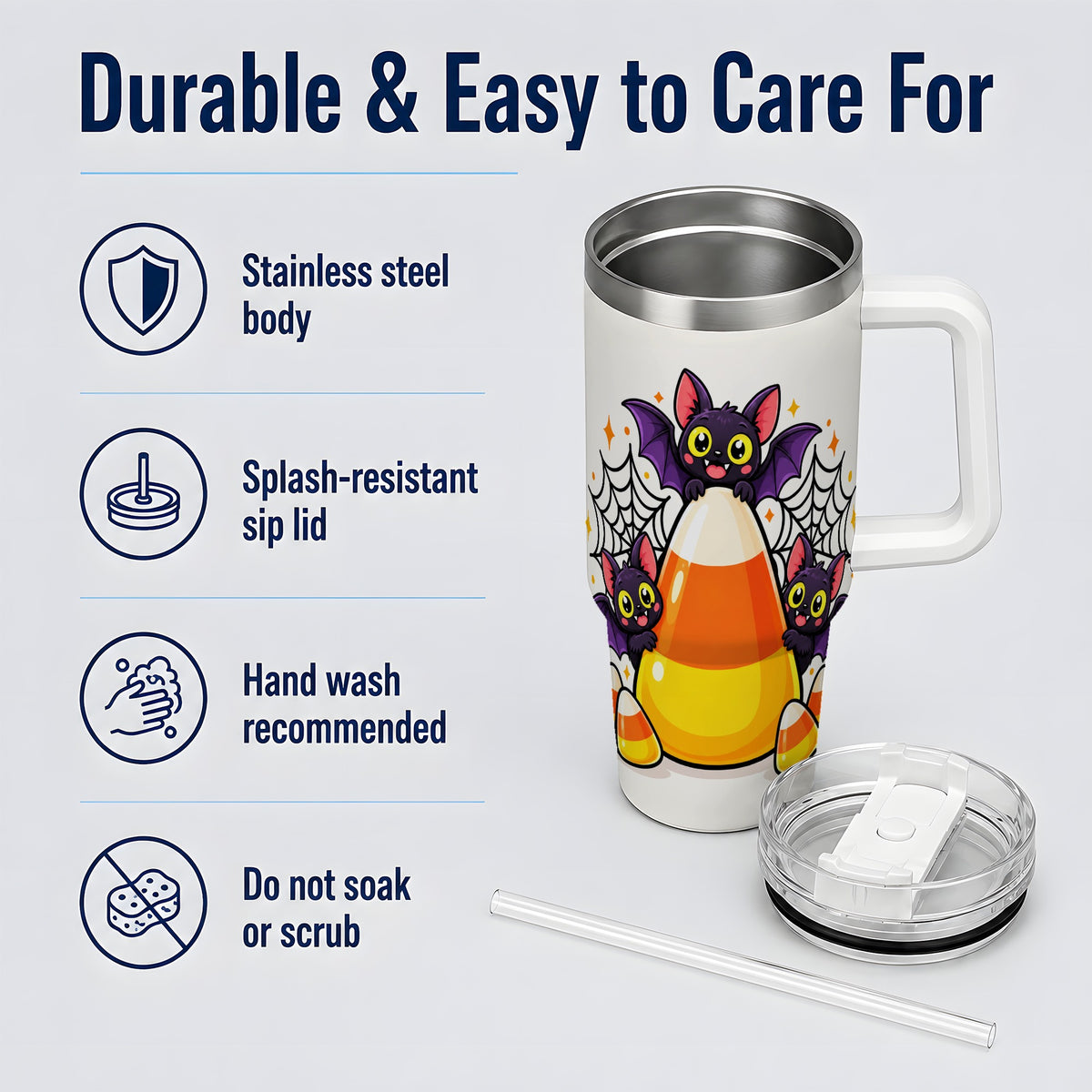 Halloween Bat Candy Corn 40oz Tumbler, Stainless Steel Drinkware