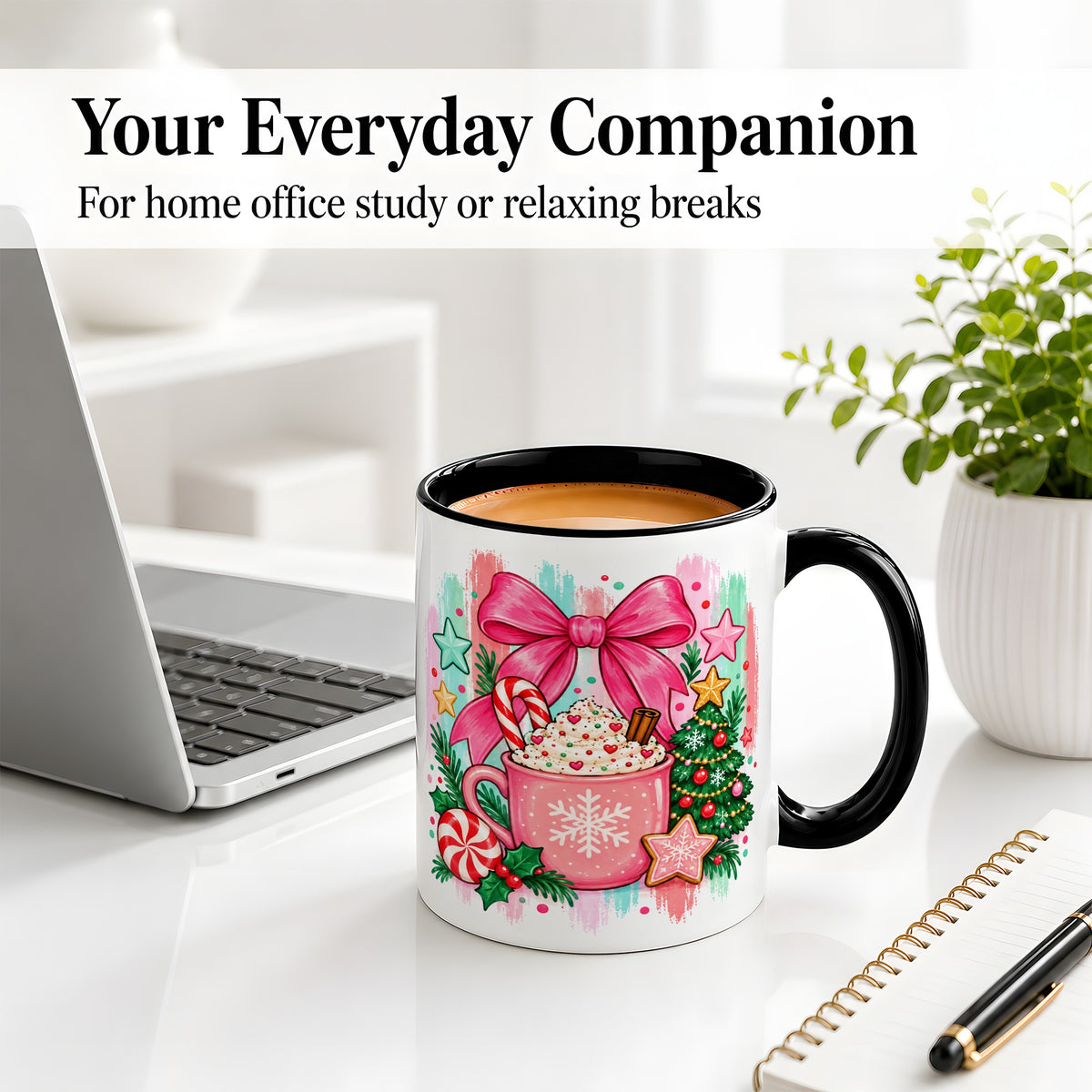 #pl[11oz|Black] Pink Christmas Cocoa Ceramic Mug for Holiday Fans