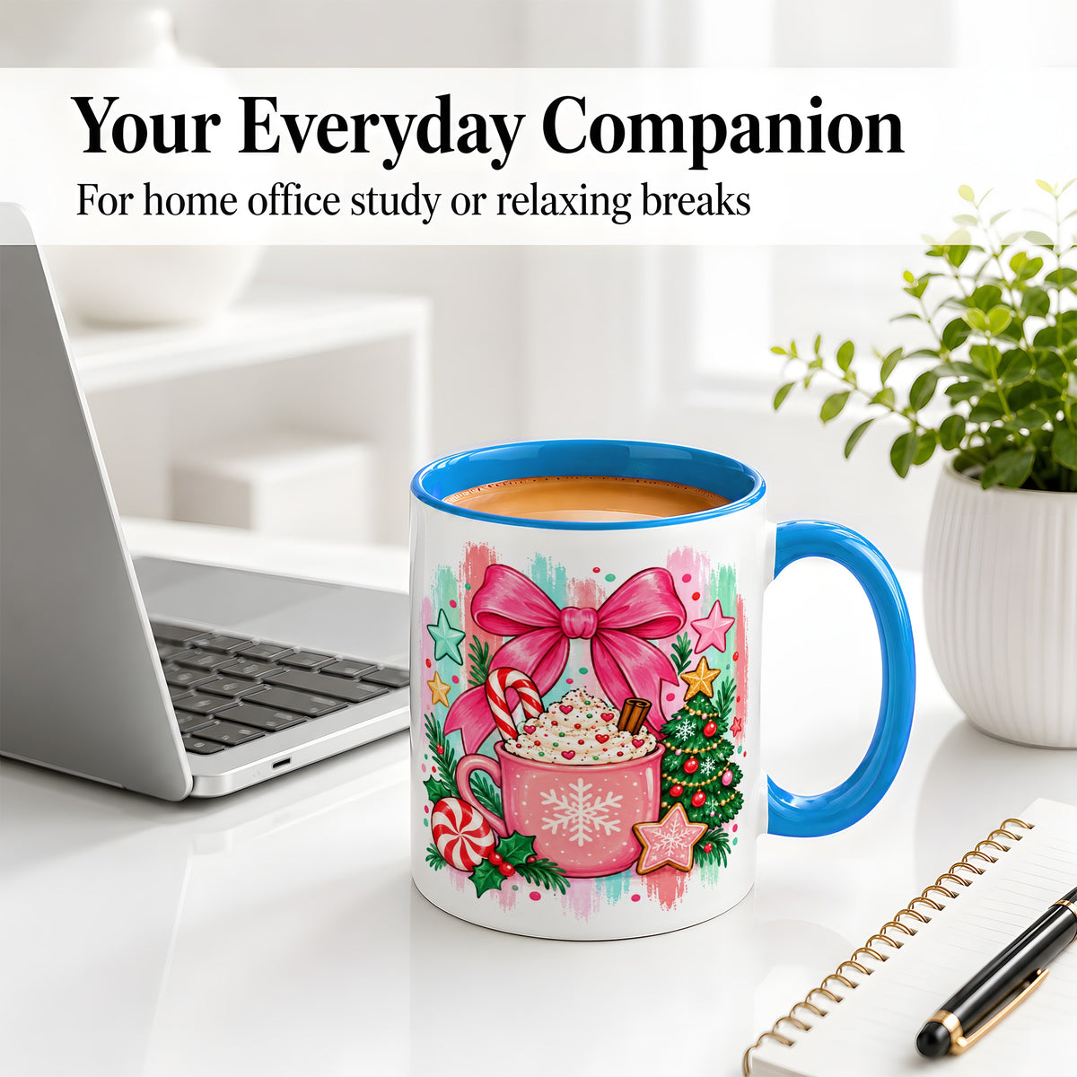 #pl[11oz|Blue] Pink Christmas Cocoa Ceramic Mug for Holiday Fans