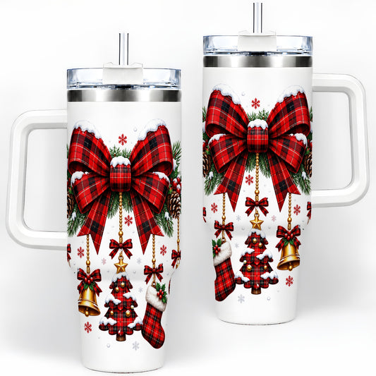 Plaid Christmas Bow 40oz Tumbler, Stainless Steel for Holiday Fans