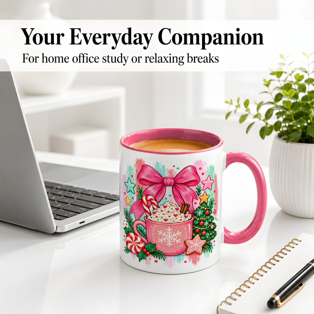 #pl[11oz|Pink] Pink Christmas Cocoa Ceramic Mug for Holiday Fans