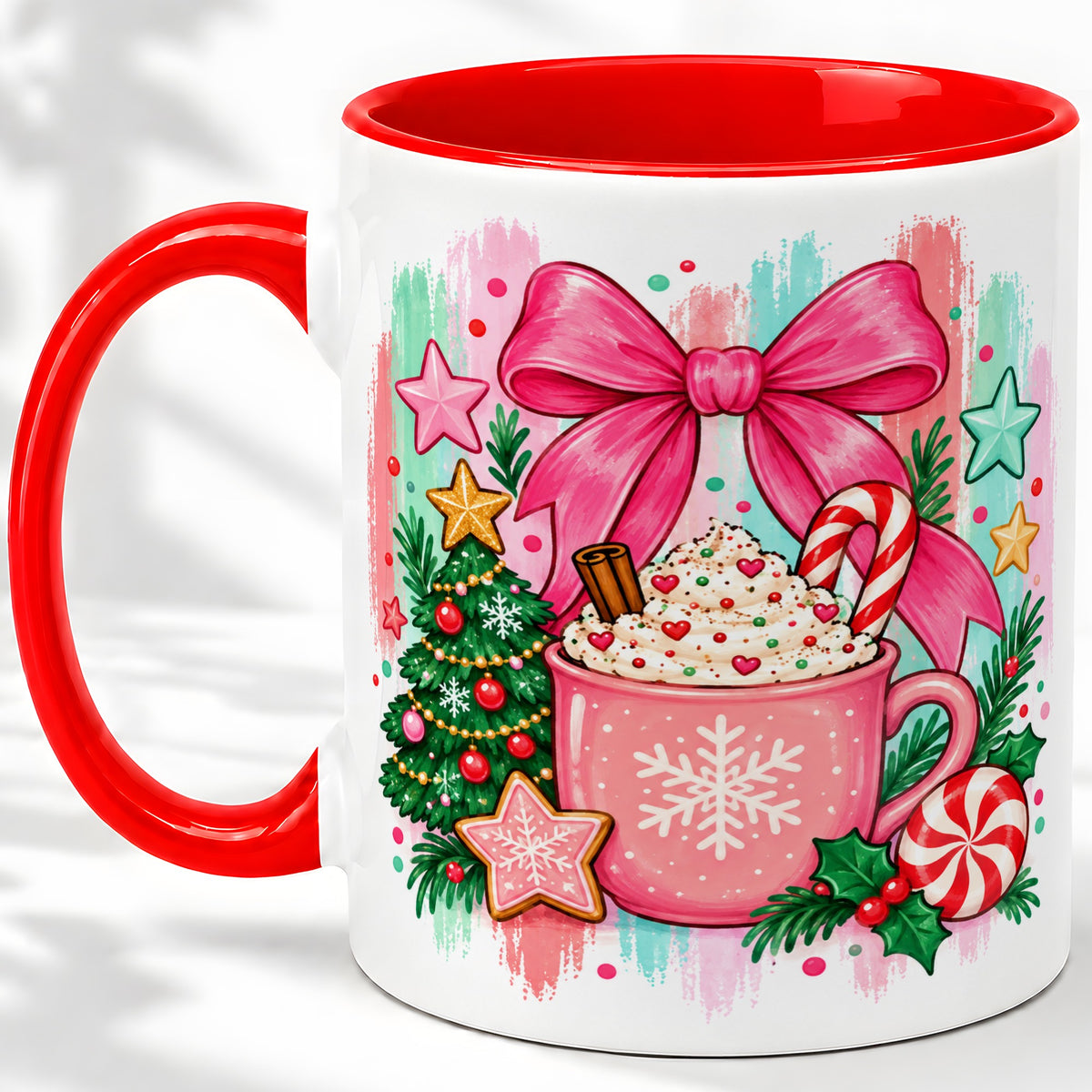 Pink Christmas Cocoa Ceramic Mug for Holiday Fans