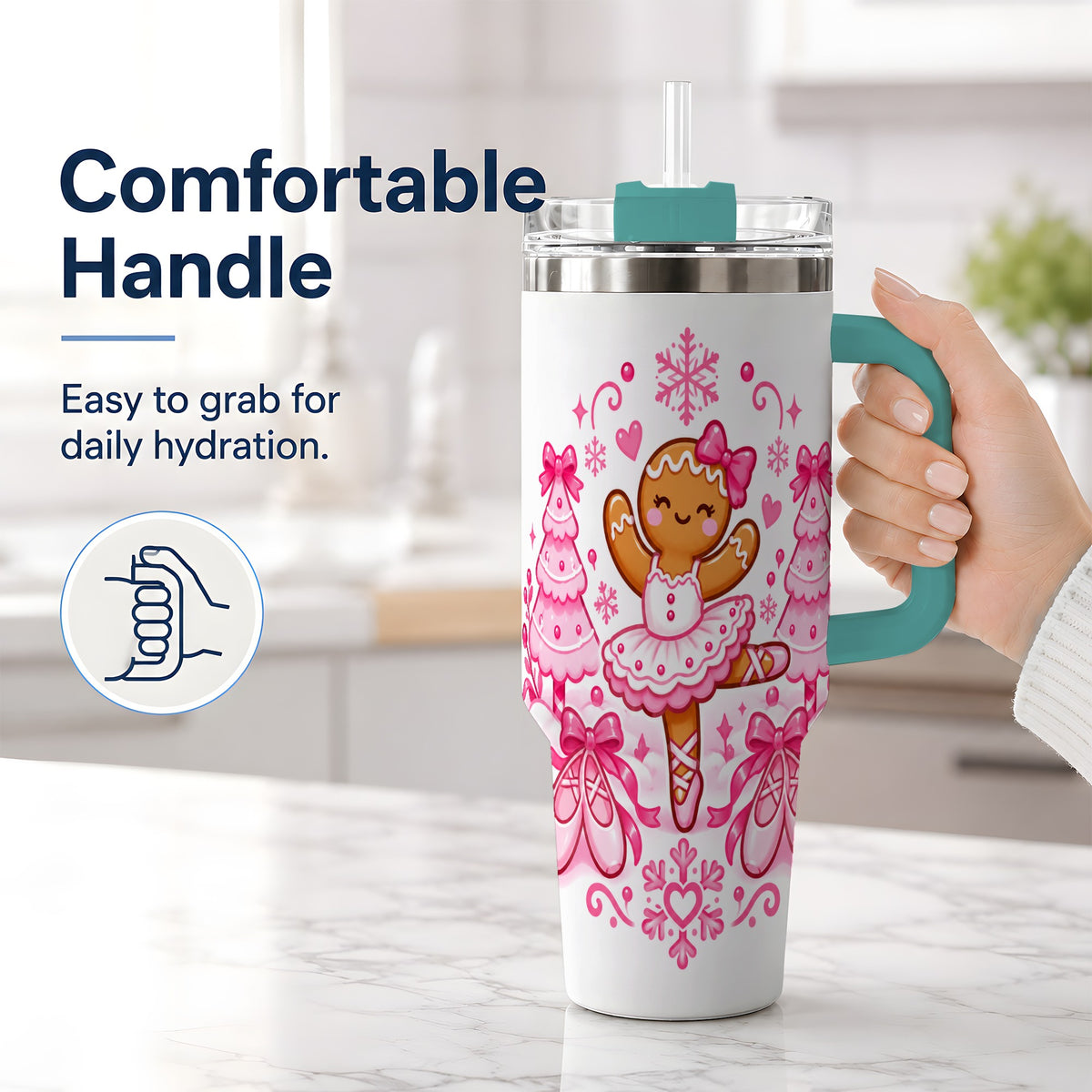 #pl[40oz|Green] Gingerbread Ballerina Christmas 40oz Tumbler for Ballet Lovers