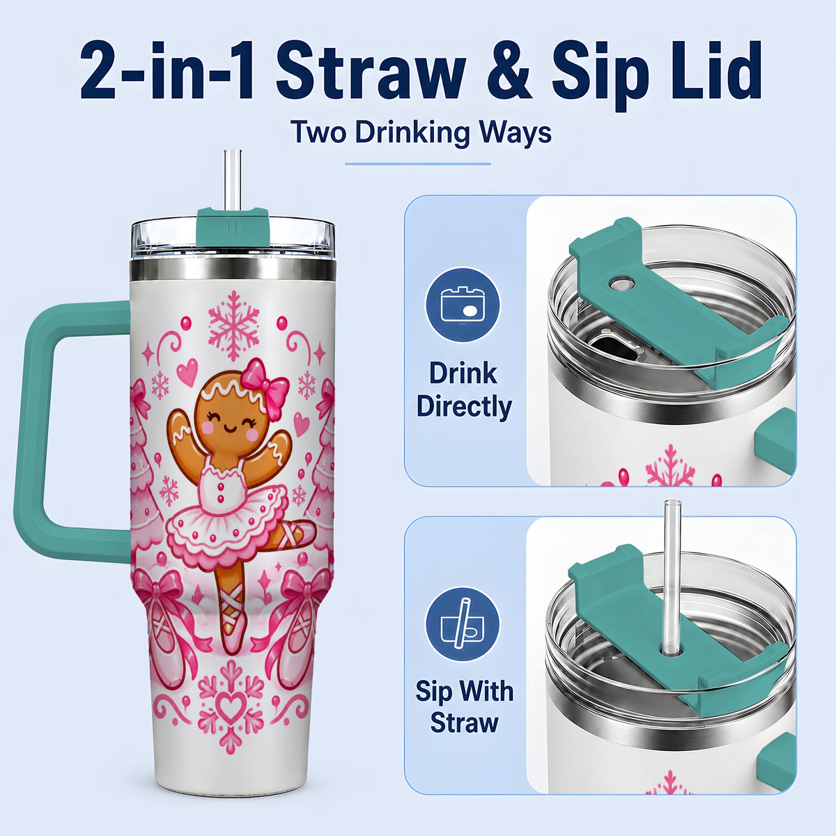 #pl[40oz|Green] Gingerbread Ballerina Christmas 40oz Tumbler for Ballet Lovers