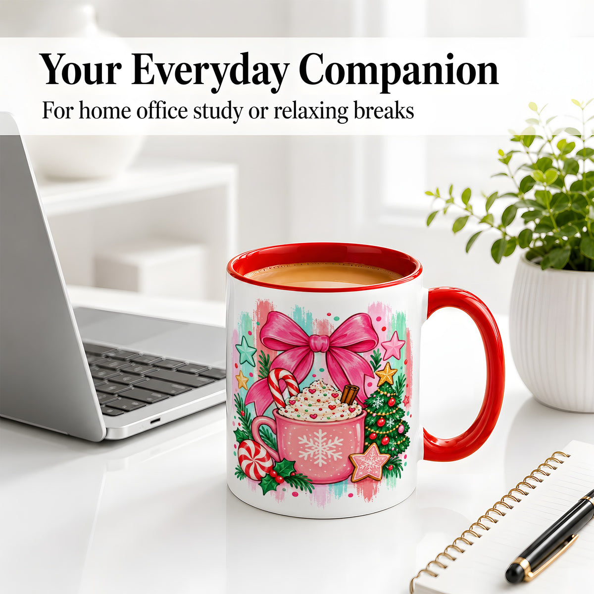 #pl[11oz|Red] Pink Christmas Cocoa Ceramic Mug for Holiday Fans