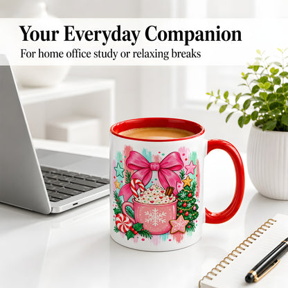 #pl[11oz|Red] Pink Christmas Cocoa Ceramic Mug for Holiday Fans