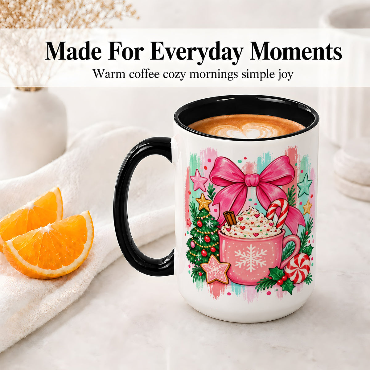 #pl[15oz|Black] Pink Christmas Cocoa Ceramic Mug for Holiday Fans