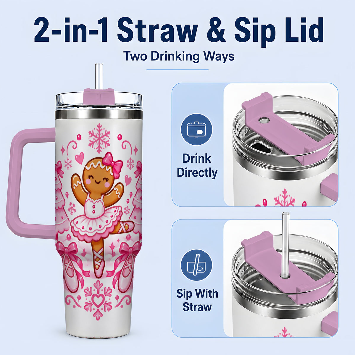 #pl[40oz|Pink] Gingerbread Ballerina Christmas 40oz Tumbler for Ballet Lovers
