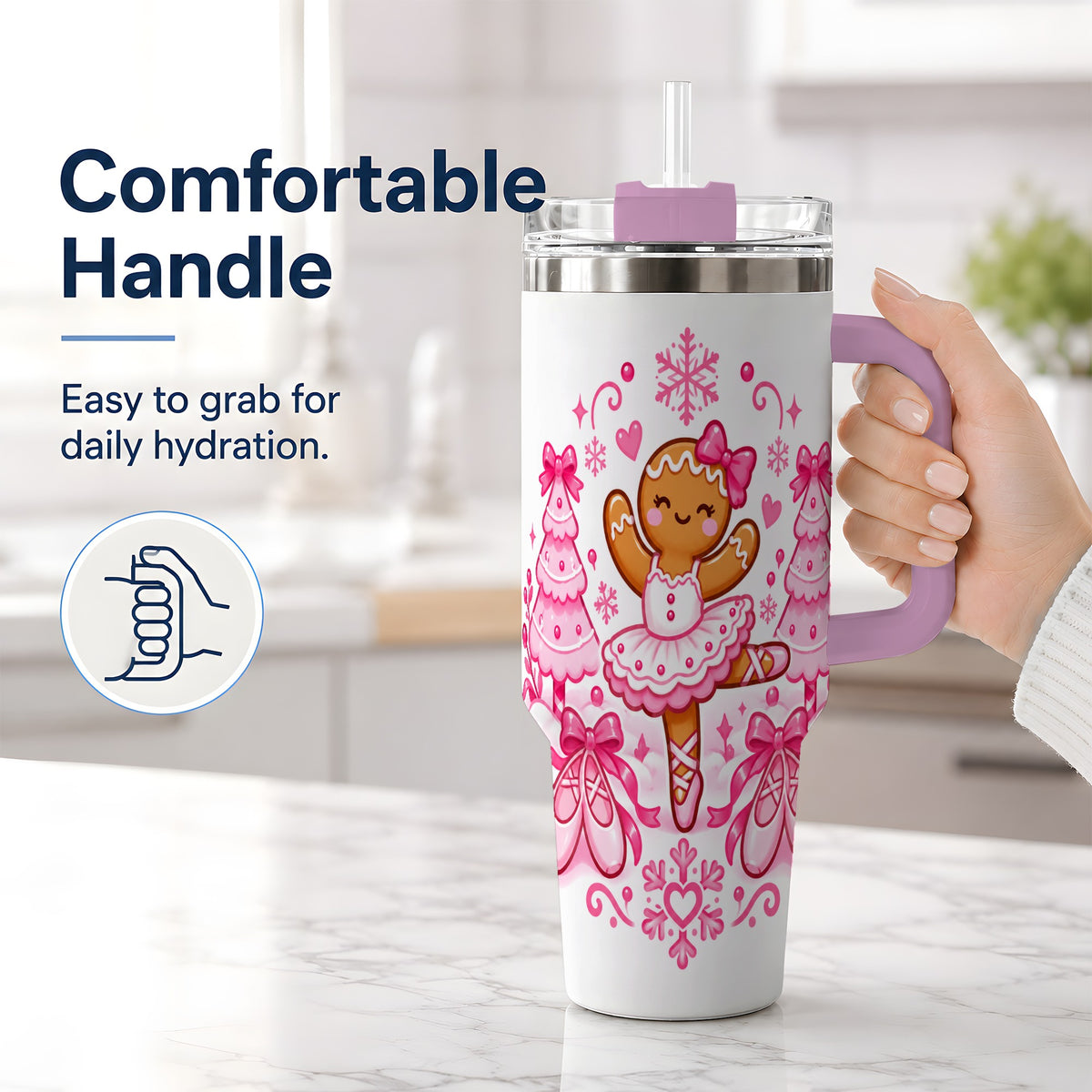 #pl[40oz|Pink] Gingerbread Ballerina Christmas 40oz Tumbler for Ballet Lovers