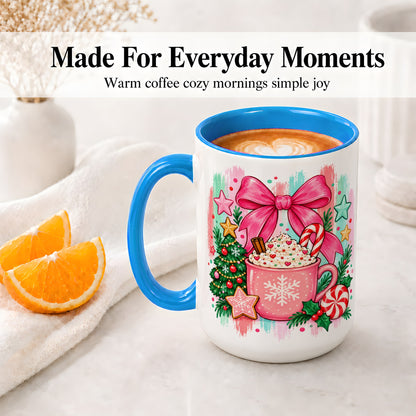 #pl[15oz|Blue] Pink Christmas Cocoa Ceramic Mug for Holiday Fans