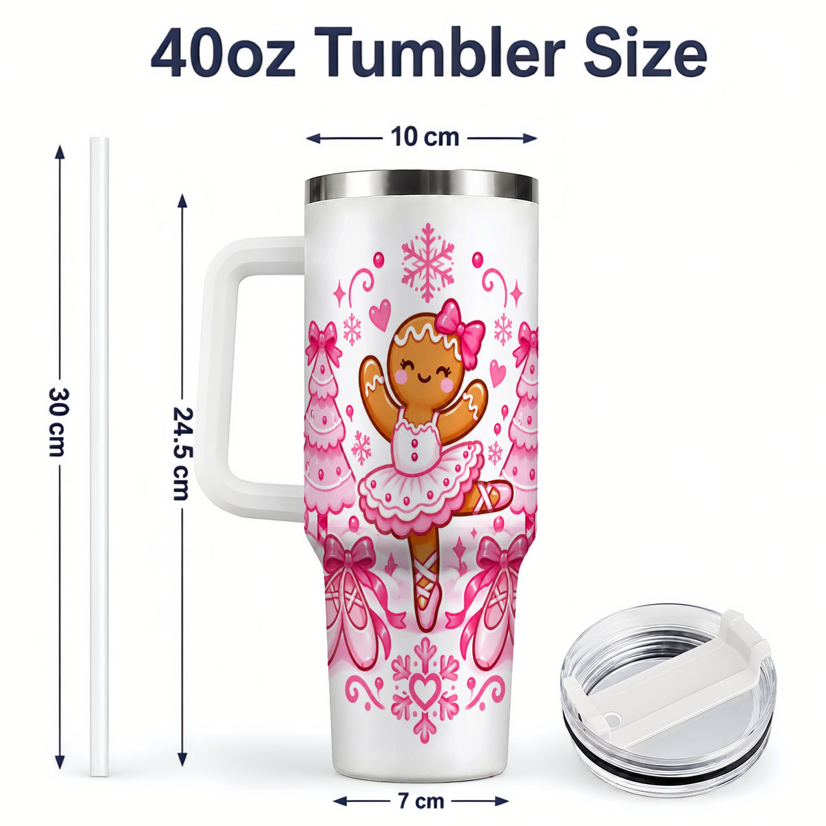 #pl[40oz|White] Gingerbread Ballerina Christmas 40oz Tumbler for Ballet Lovers