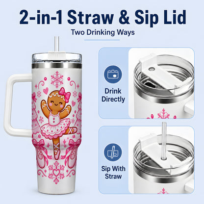 #pl[40oz|White] Gingerbread Ballerina Christmas 40oz Tumbler for Ballet Lovers