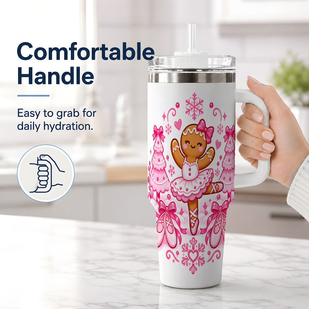 #pl[40oz|White] Gingerbread Ballerina Christmas 40oz Tumbler for Ballet Lovers
