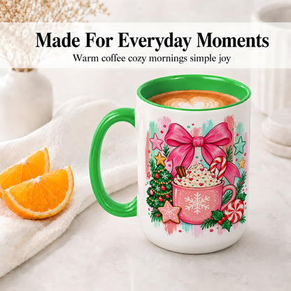 #pl[15oz|Green] Pink Christmas Cocoa Ceramic Mug for Holiday Fans