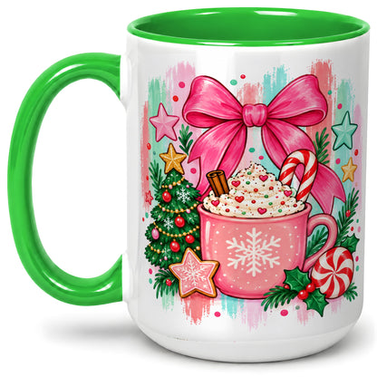 #pl[15oz|Green] Pink Christmas Cocoa Ceramic Mug for Holiday Fans
