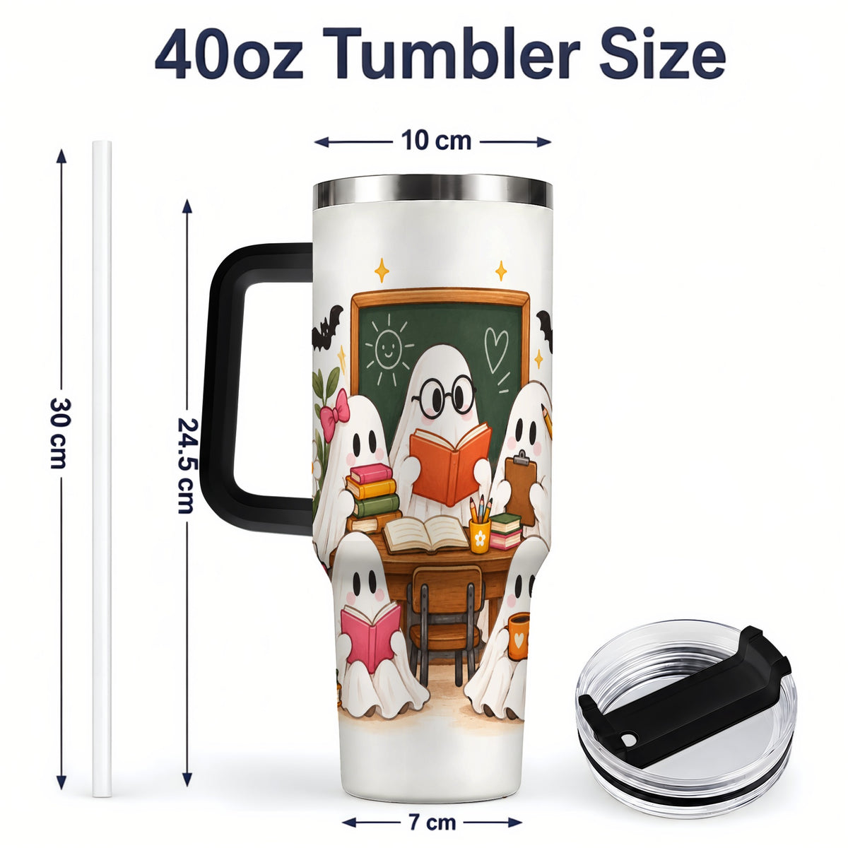 #pl[40oz|Black] Halloween Teacher Ghosts 40oz Tumbler, Stainless Steel for Teachers