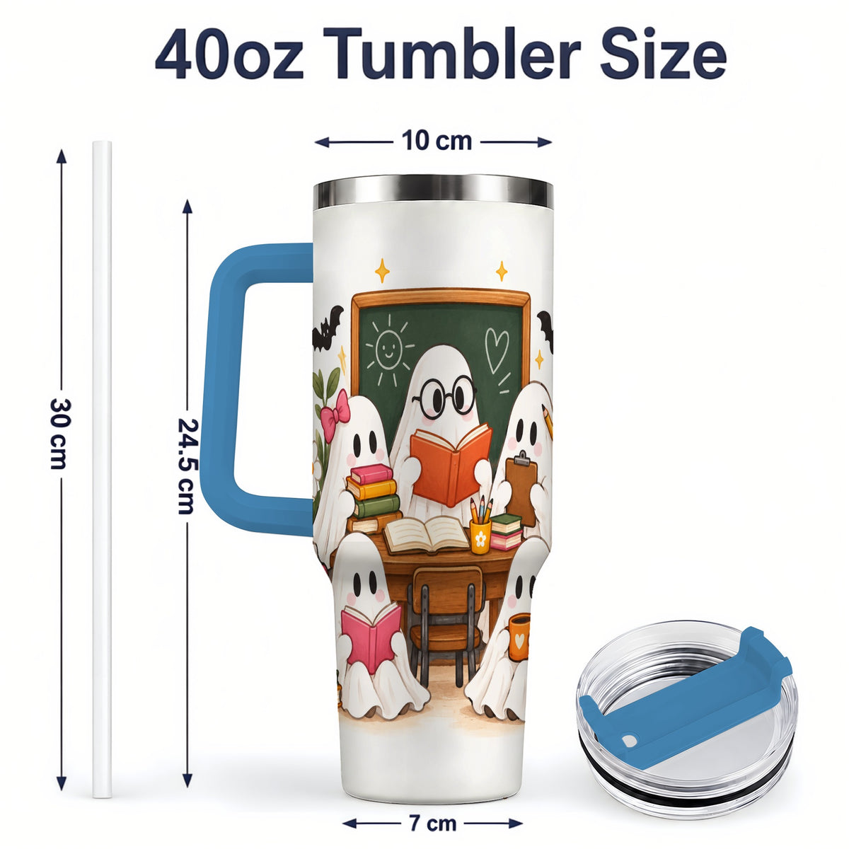 #pl[40oz|Blue] Halloween Teacher Ghosts 40oz Tumbler, Stainless Steel for Teachers