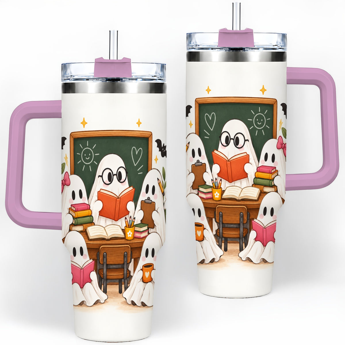 #pl[40oz|Pink] Halloween Teacher Ghosts 40oz Tumbler, Stainless Steel for Teachers