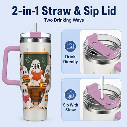 #pl[40oz|Pink] Halloween Teacher Ghosts 40oz Tumbler, Stainless Steel for Teachers