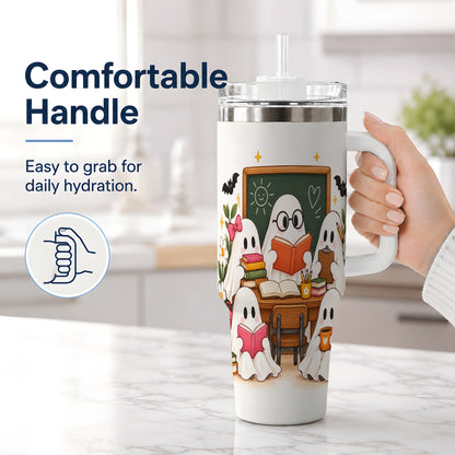#pl[40oz|White] Halloween Teacher Ghosts 40oz Tumbler, Stainless Steel for Teachers