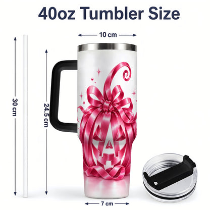 #pl[40oz|Black] Pink Bow Halloween Pumpkin 40oz Tumbler, Stainless Steel Drinkware