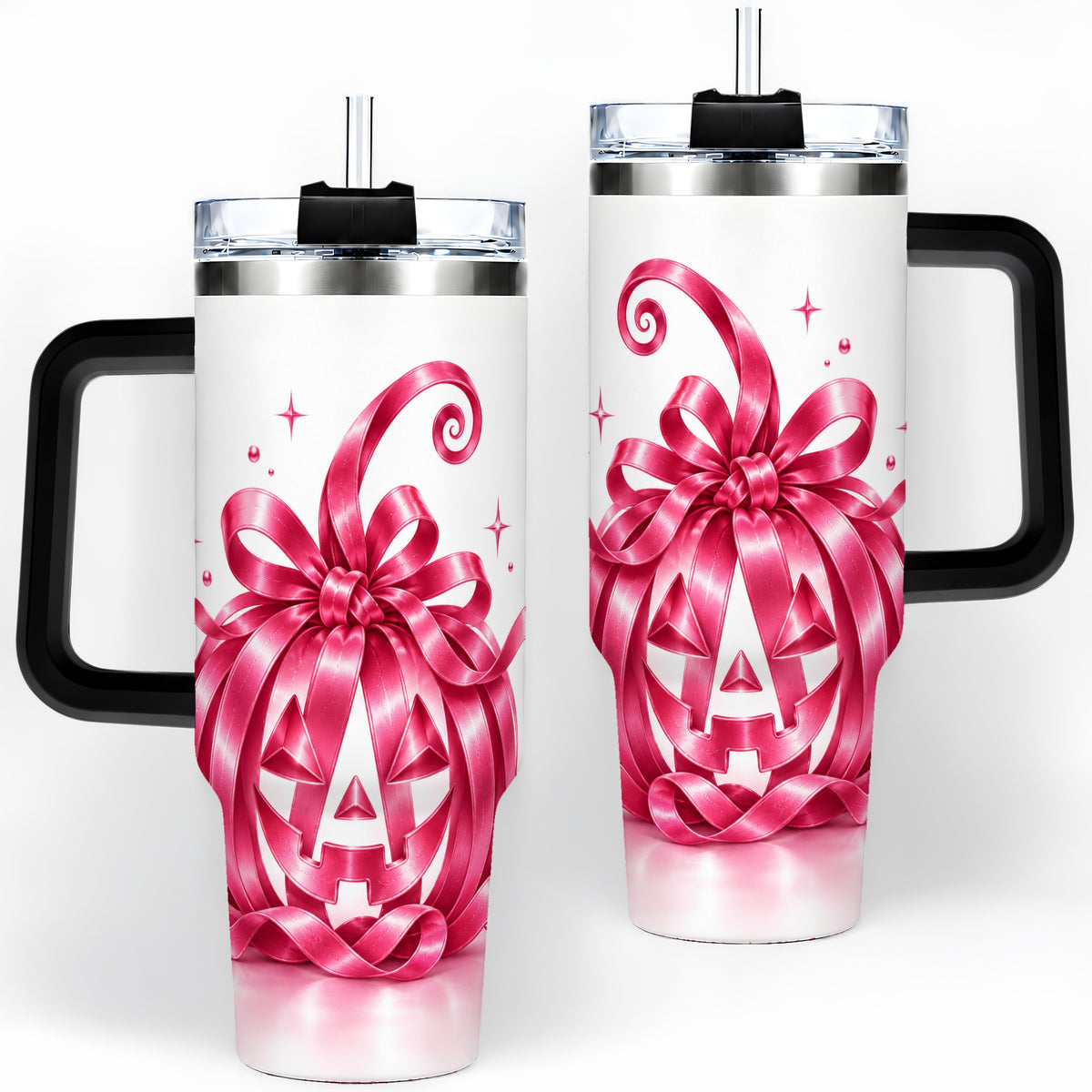 #pl[40oz|Black] Pink Bow Halloween Pumpkin 40oz Tumbler, Stainless Steel Drinkware