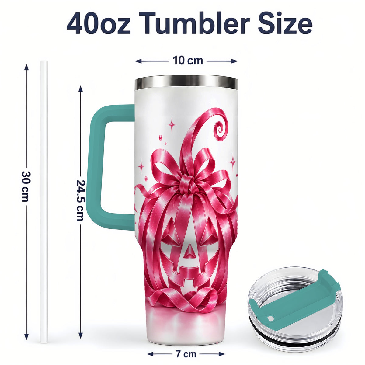 #pl[40oz|Green] Pink Bow Halloween Pumpkin 40oz Tumbler, Stainless Steel Drinkware