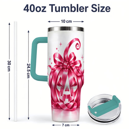 #pl[40oz|Green] Pink Bow Halloween Pumpkin 40oz Tumbler, Stainless Steel Drinkware