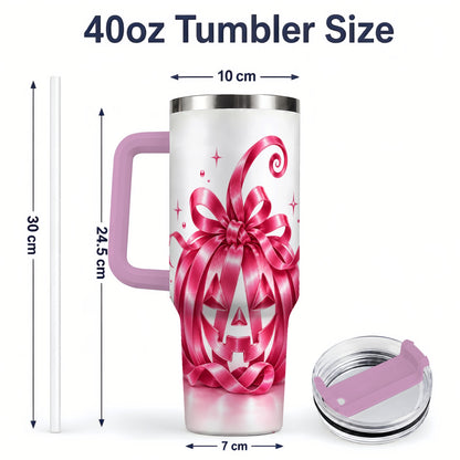 #pl[40oz|Pink] Pink Bow Halloween Pumpkin 40oz Tumbler, Stainless Steel Drinkware