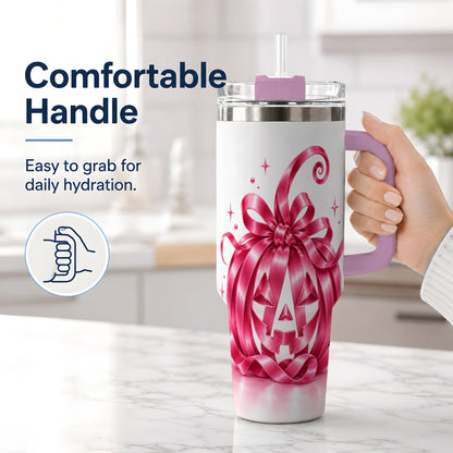 #pl[40oz|Pink] Pink Bow Halloween Pumpkin 40oz Tumbler, Stainless Steel Drinkware