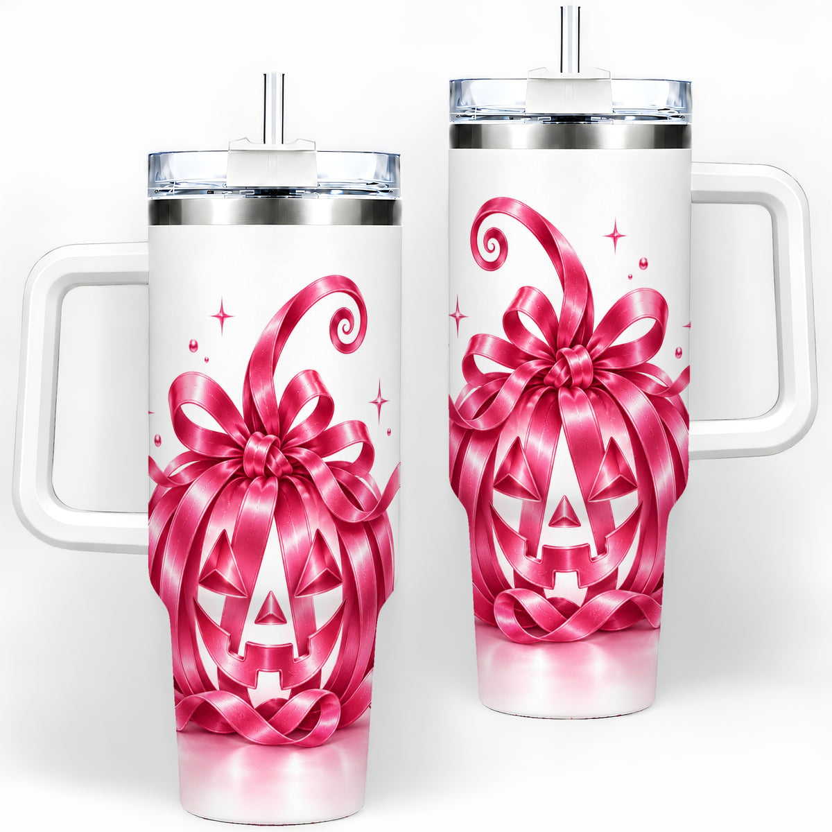 Pink Bow Halloween Pumpkin 40oz Tumbler, Stainless Steel Drinkware