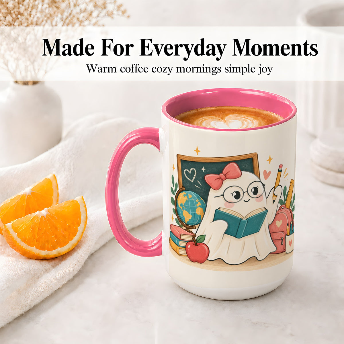 #pl[15oz|Pink] Teacher Ghost Classroom Ceramic Mug for Teachers