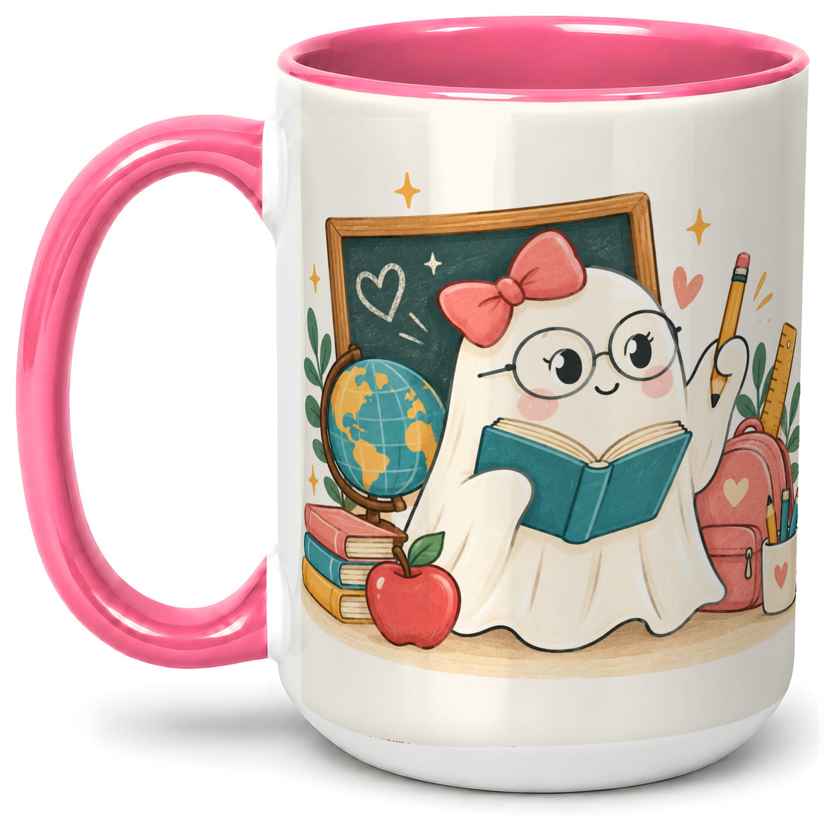 #pl[15oz|Pink] Teacher Ghost Classroom Ceramic Mug for Teachers