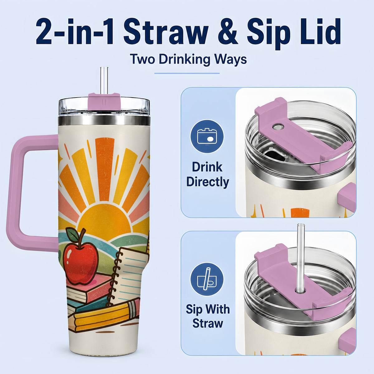 #pl[40oz|Pink] Back to School Supplies 40oz Tumbler for Teachers