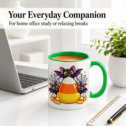 #pl[11oz|Green] Halloween Bat Candy Corn Ceramic Mug for Halloween Fans