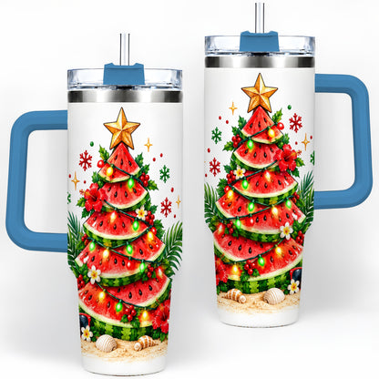 #pl[40oz|Blue] Tropical Watermelon Christmas 40oz Tumbler with Beach Artwork