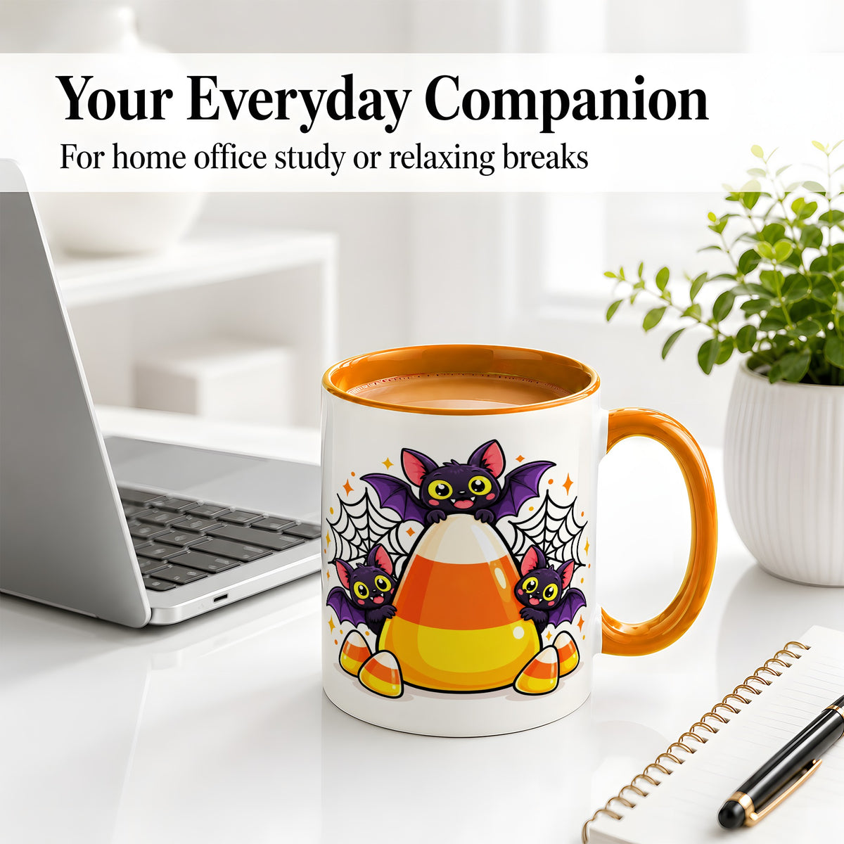 #pl[11oz|Orange] Halloween Bat Candy Corn Ceramic Mug for Halloween Fans