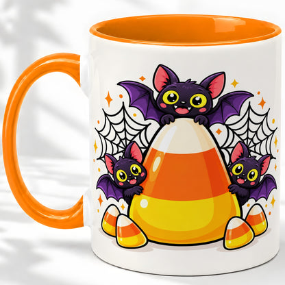 #pl[11oz|Orange] Halloween Bat Candy Corn Ceramic Mug for Halloween Fans