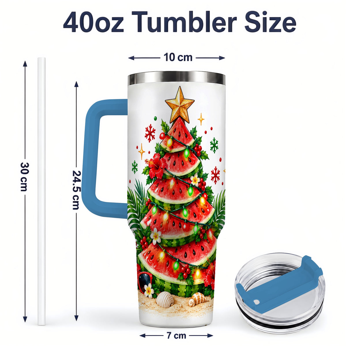 #pl[40oz|Blue] Tropical Watermelon Christmas 40oz Tumbler with Beach Artwork
