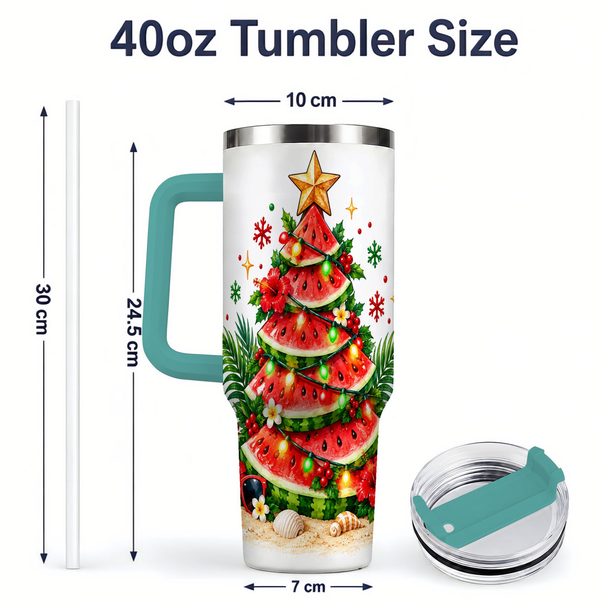 #pl[40oz|Green] Tropical Watermelon Christmas 40oz Tumbler with Beach Artwork