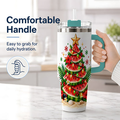 #pl[40oz|Green] Tropical Watermelon Christmas 40oz Tumbler with Beach Artwork