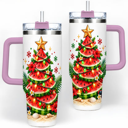#pl[40oz|Pink] Tropical Watermelon Christmas 40oz Tumbler with Beach Artwork