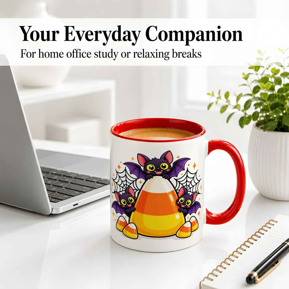 #pl[11oz|Red] Halloween Bat Candy Corn Ceramic Mug for Halloween Fans