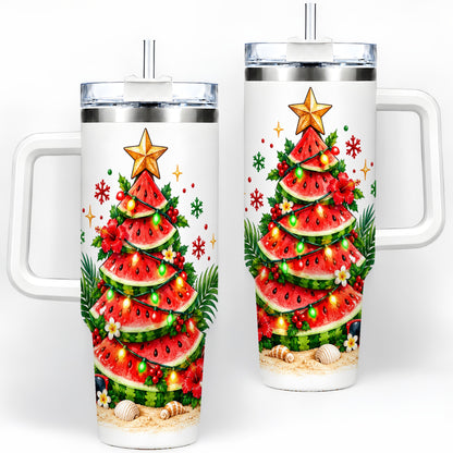 Tropical Watermelon Christmas 40oz Tumbler with Beach Artwork