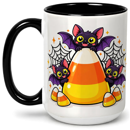 #pl[15oz|Black] Halloween Bat Candy Corn Ceramic Mug for Halloween Fans