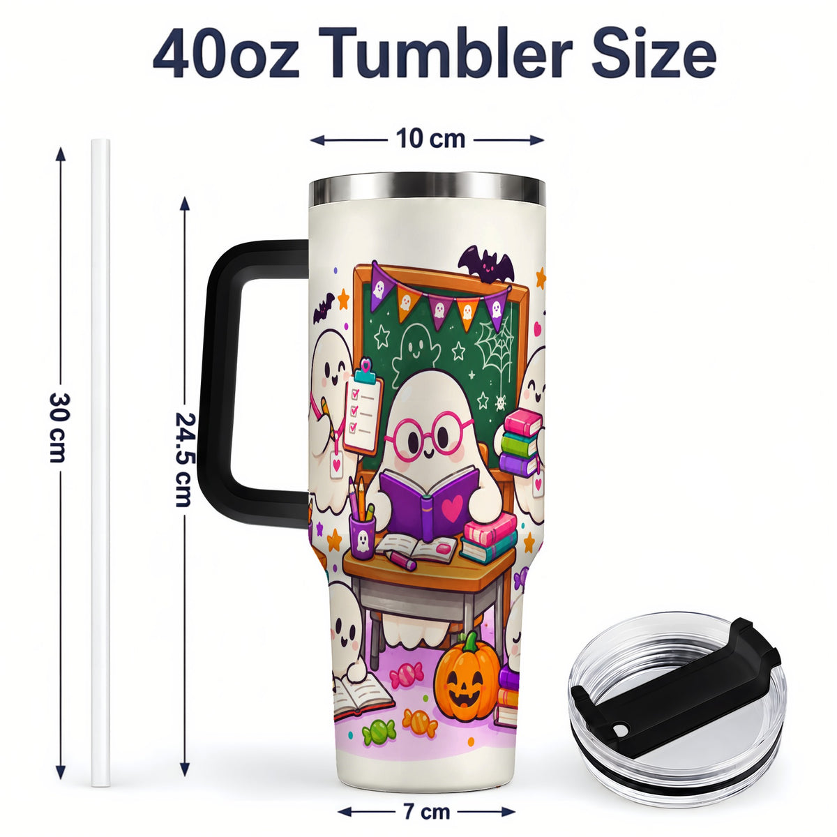 #pl[40oz|Black] Cute Ghost School Halloween 40oz Tumbler for Teachers