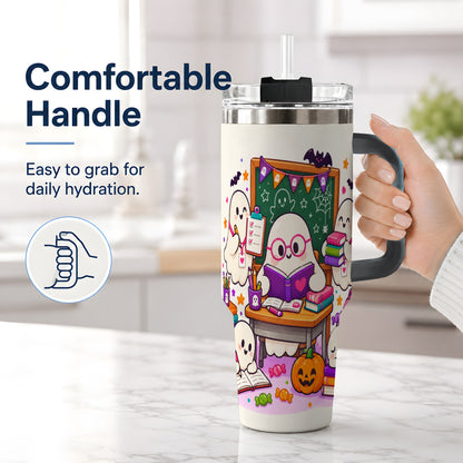 #pl[40oz|Black] Cute Ghost School Halloween 40oz Tumbler for Teachers