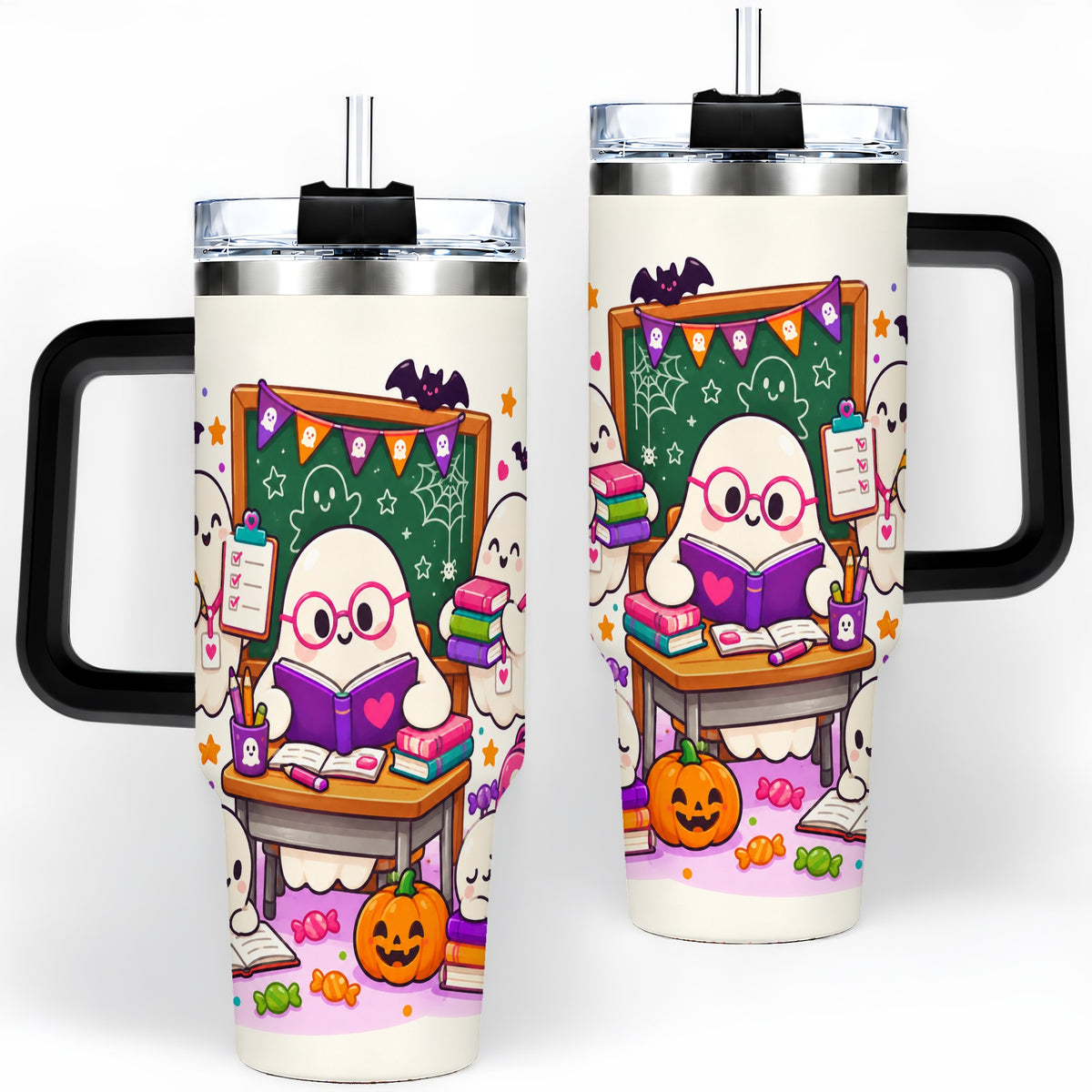 #pl[40oz|Black] Cute Ghost School Halloween 40oz Tumbler for Teachers