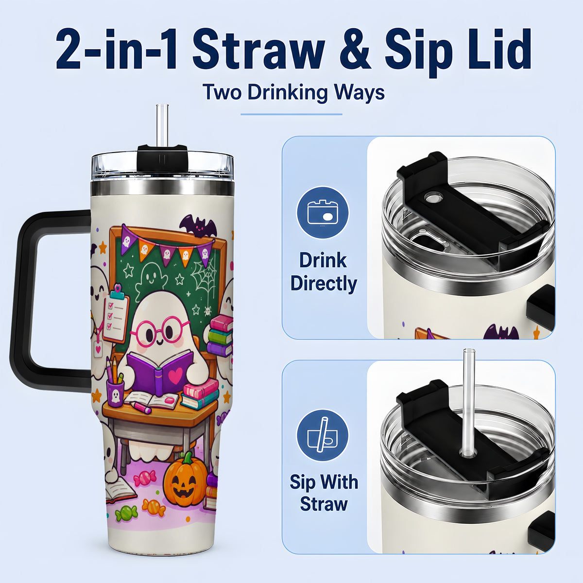 #pl[40oz|Black] Cute Ghost School Halloween 40oz Tumbler for Teachers