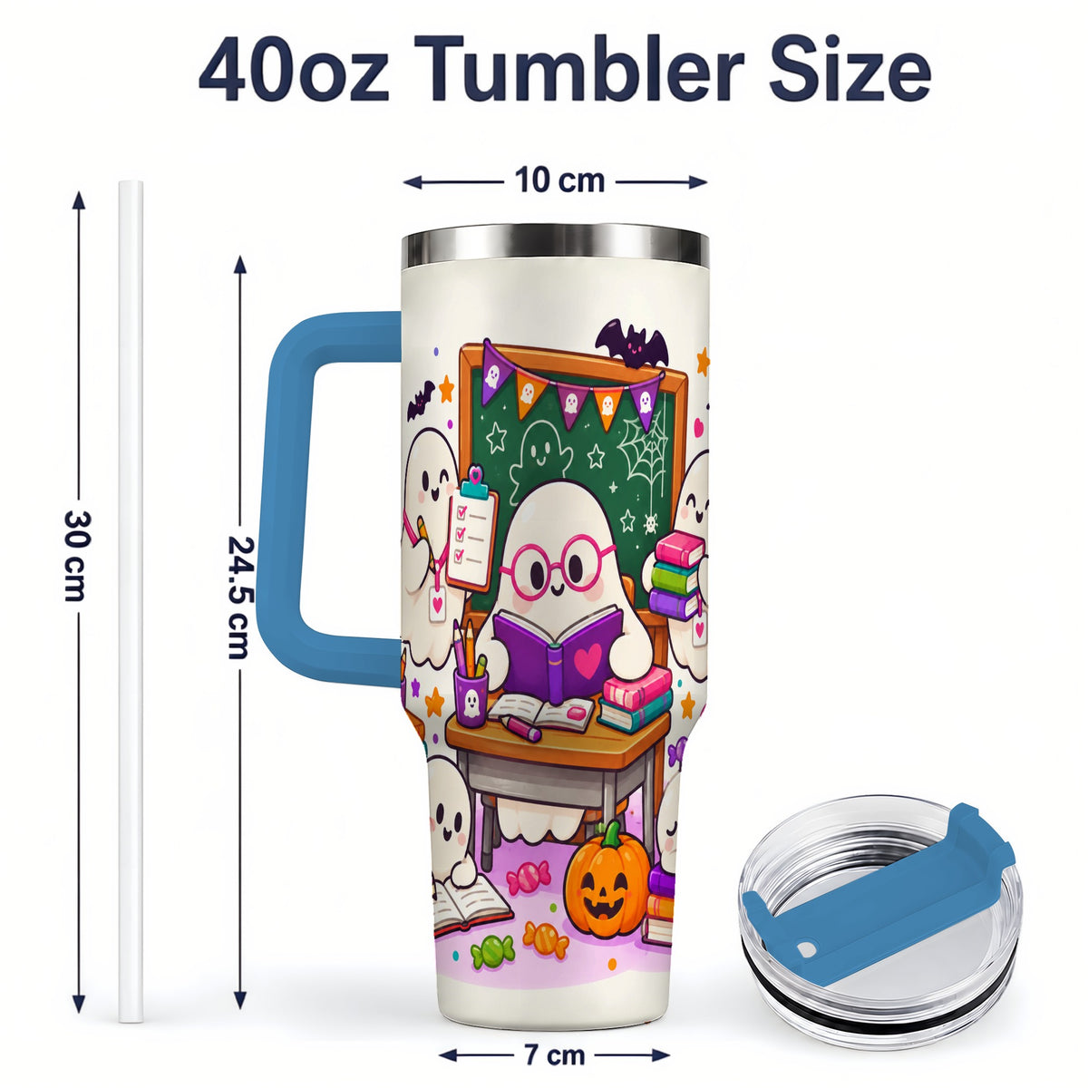 #pl[40oz|Blue] Cute Ghost School Halloween 40oz Tumbler for Teachers
